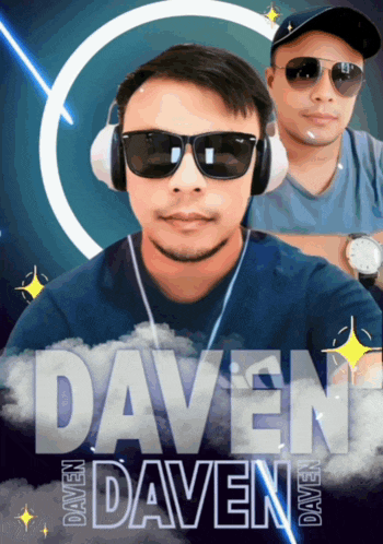 a man wearing sunglasses and headphones with the name daven on it