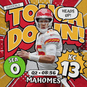 an advertisement for the kansas city chiefs shows a football player holding a ball