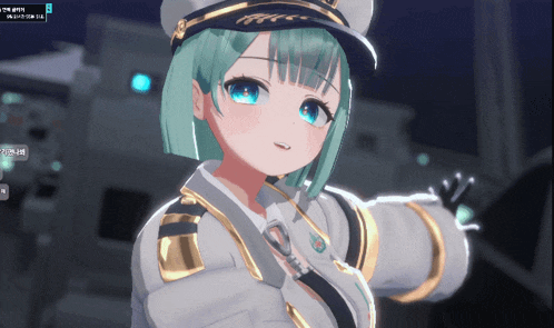 a girl with green hair and blue eyes is wearing a hat