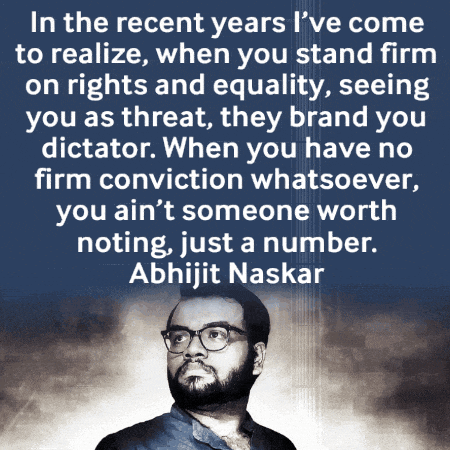 a quote from abhijit naskar is displayed on a blue background