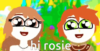 a girl and a boy are standing next to each other with the words hi rosie written on the bottom