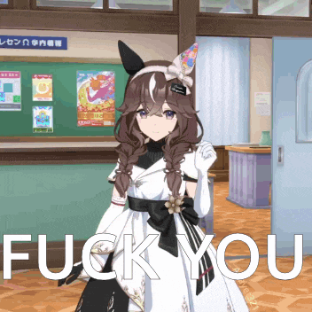 a girl in a white dress is standing in front of a green board that says fuck you