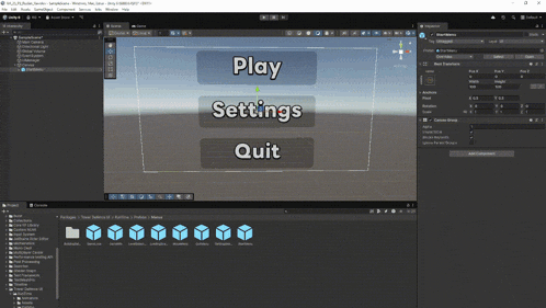 a computer screen shows a play settings quit button