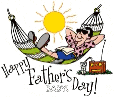 a cartoon of a man laying in a hammock with the words happy father 's day baby on the bottom