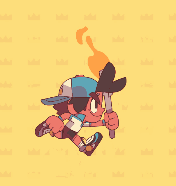 a cartoon drawing of a boy holding a torch