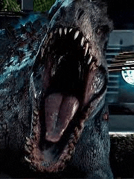 a close up of a dinosaur with its mouth open and tongue sticking out .