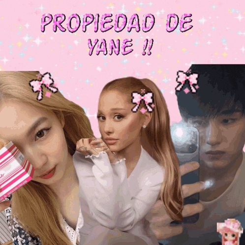a picture of ariana grande and a picture of a man with the caption " propiedad de yane !! "