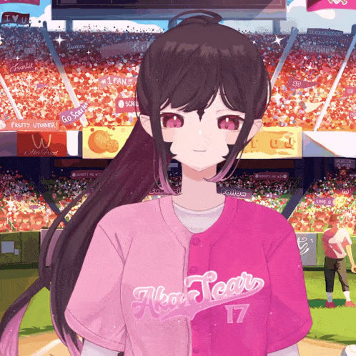 a girl wearing a baseball jersey that says aba tears 17