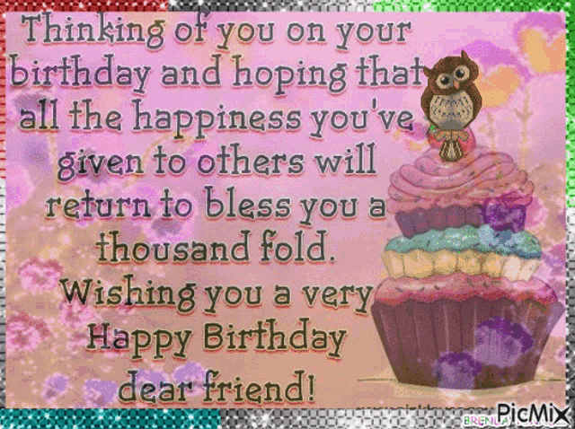 a birthday card for a friend with a cupcake on it