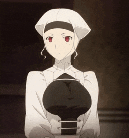 a woman in a white dress and black hat with red eyes is standing in a dark room .