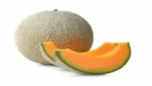 a cantaloupe is sitting next to a slice of cantaloupe .