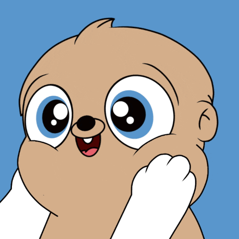 a cartoon drawing of a baby monkey with big blue eyes