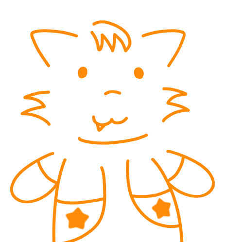 a drawing of a cat with orange lines and a white background