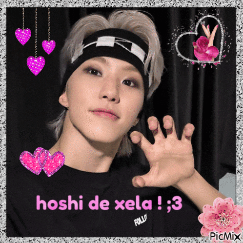 a picture of a young man with the words hoshi de xela written on it
