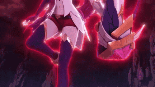 a woman in a purple and white dress is holding a sword in her hand .