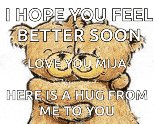 a couple of teddy bears hugging each other with the words i hope you feel better soon