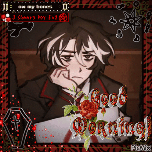 a drawing of a boy with the words good morning written on it