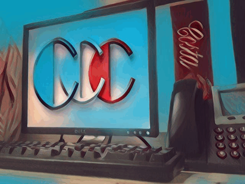 a dell computer monitor displays the ccc logo on the screen