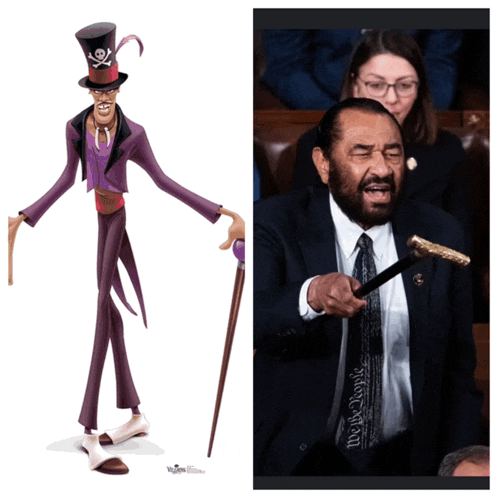 a picture of a cartoon character next to a picture of a man holding a cane