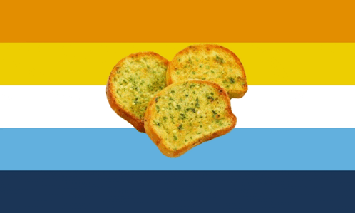 three slices of garlic bread are sitting on a colorful background