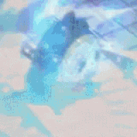 a blurry picture of a cartoon character wearing a blue hat