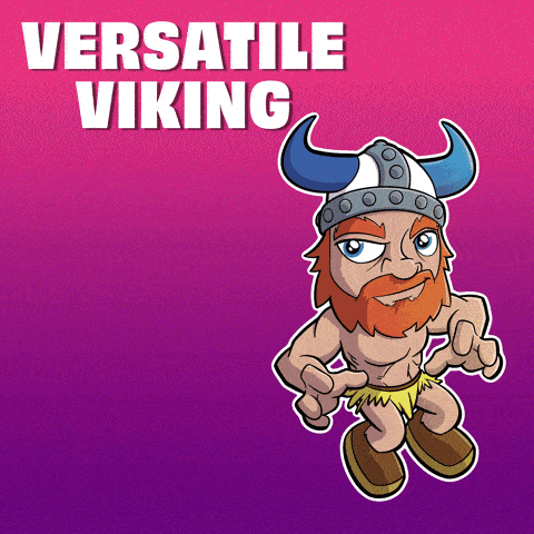 a cartoon of a viking with the words " versatile viking " below him
