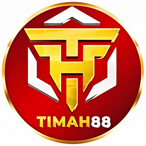 a red and gold logo for timah88 with a gold h