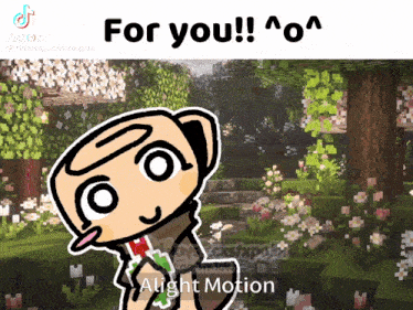 a cartoon character says " for you " in front of a minecraft landscape