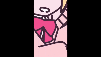 a drawing of a girl with yellow hair and glasses on a pink background