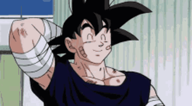 a cartoon character with bandages on his arm
