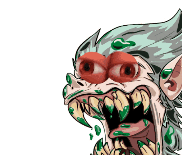 a cartoon drawing of a monster with red eyes and sharp teeth