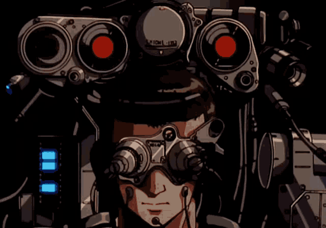 a man is wearing a pair of goggles that say ' s.r.i.d.i.m. ' on the front