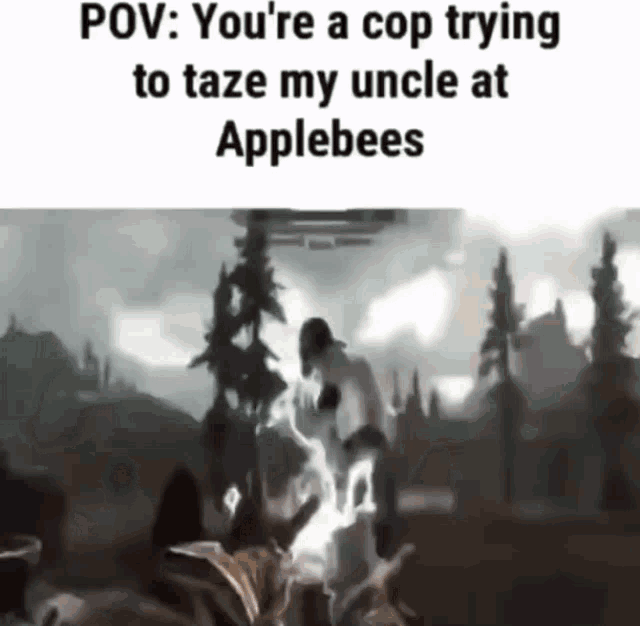 a video of a cop trying to taze an uncle at applebees .