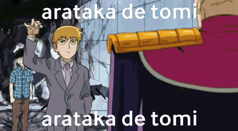 a cartoon of a man in a suit and tie with the words " arataka de tomi "
