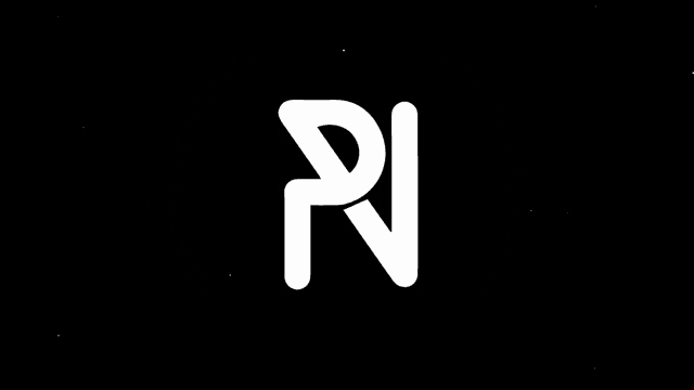 the letter p is in a circle on a black background surrounded by dots .