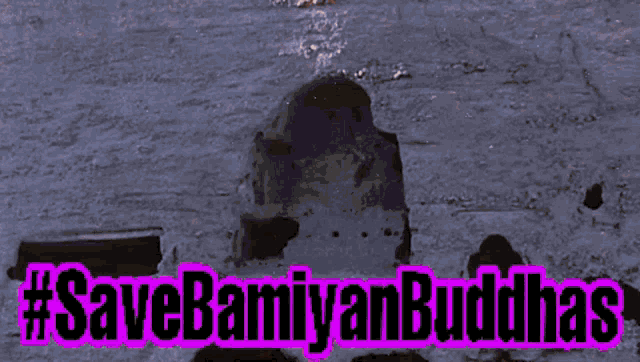 a picture of a desert with the words savebamiyan buddhas