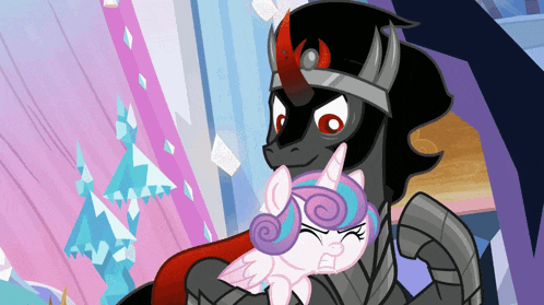 a cartoon drawing of a pony and a king standing next to each other