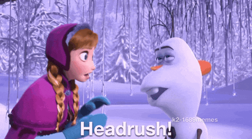 a cartoon of anna and olaf with the words headrush on the bottom
