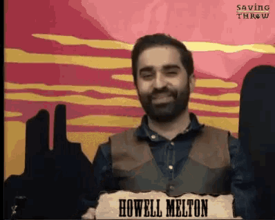 a man with a beard is wearing a vest that says howell melton on it