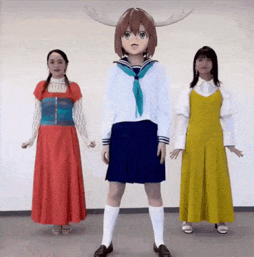 a girl in a sailor suit with antlers on her head