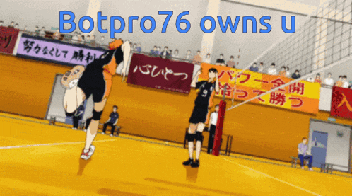 a volleyball player is jumping in the air with the words botpro76 owns u on the bottom