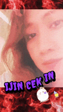 a picture of a woman with the words " ijin cek ii " on the bottom