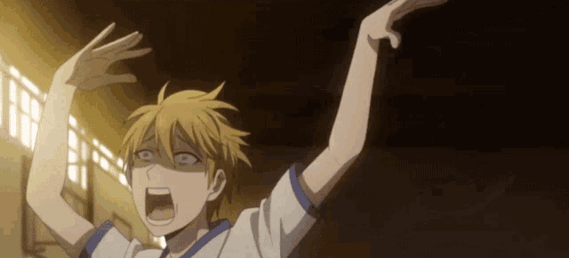 a cartoon character with blonde hair is screaming with his mouth open