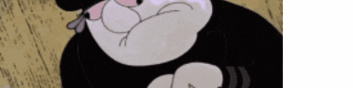 a close up of a cartoon character 's face with a sad look on his face .