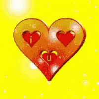 a heart with three hearts in it and the letter i and u in the middle on a yellow background .