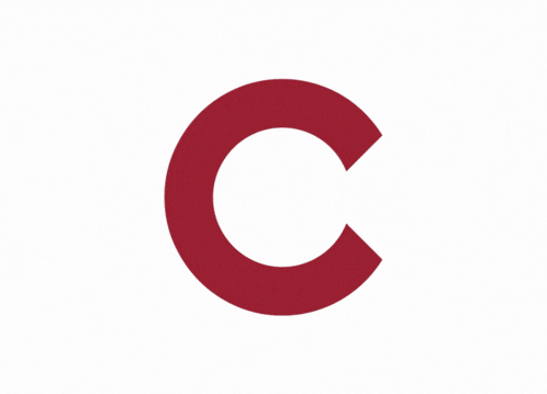 a gray letter c is on a pink background