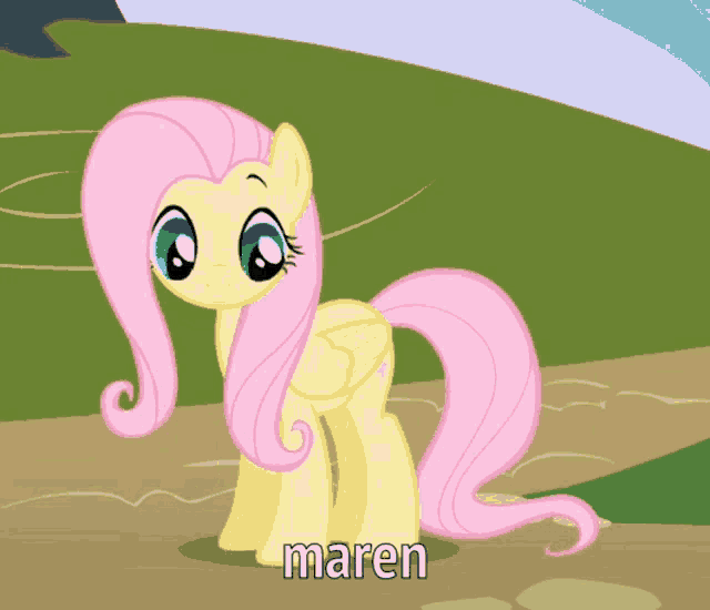 a cartoon pony named maren is standing on a dirt path