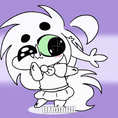 a drawing of a cartoon character with the word pronoun in the bottom right corner