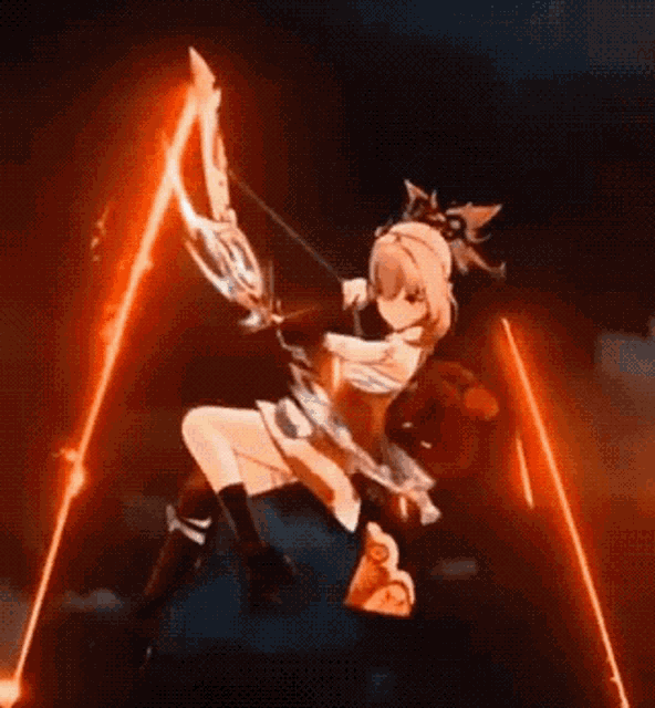 a girl in a dress is holding a bow and arrow in a video game .