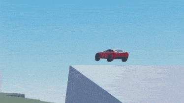 a red car is falling off a cliff in a video game .